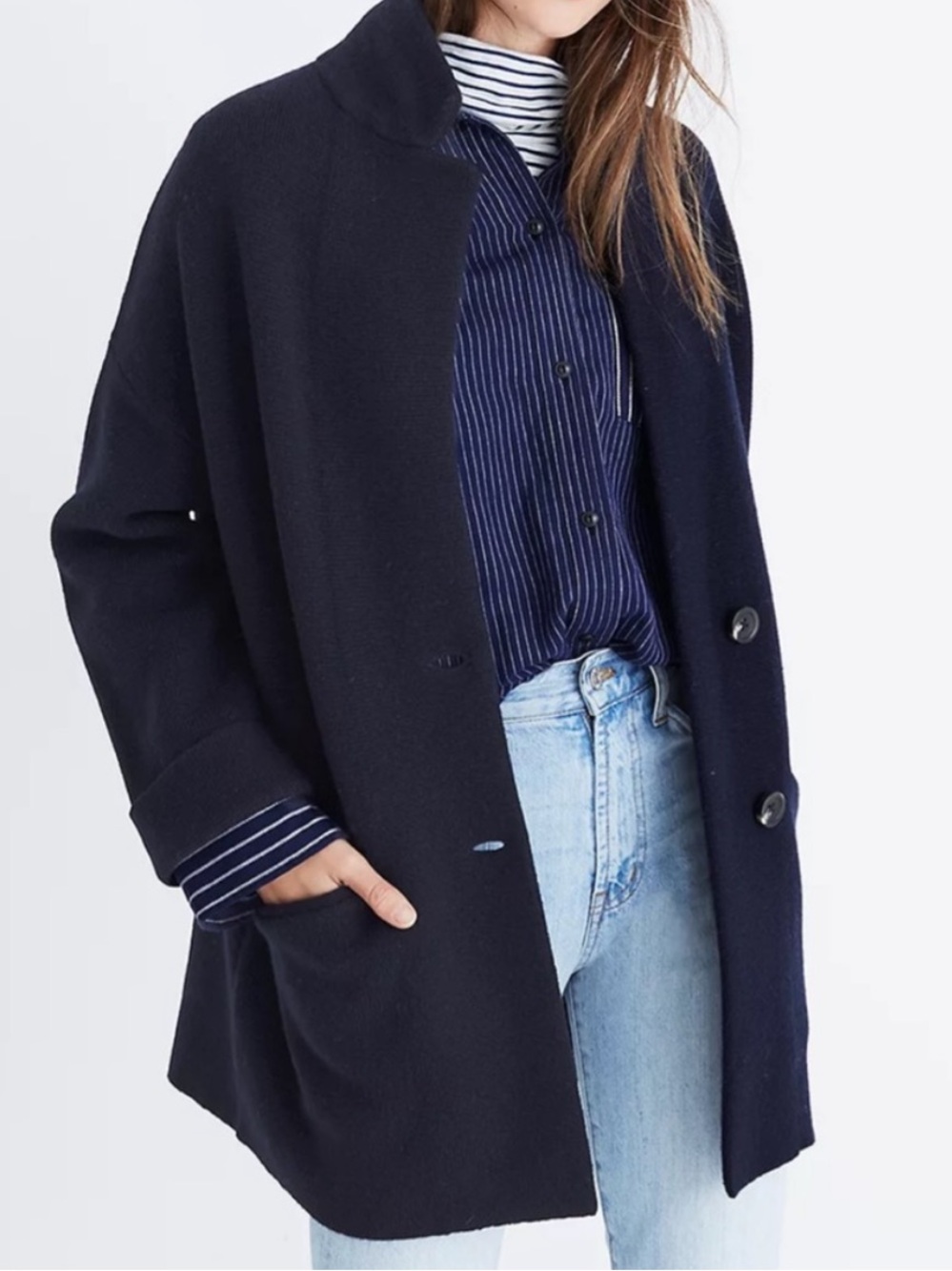 Madewell Navy Blazer Sweater Cardigan Jacket Size Small Oversized Merino Wool